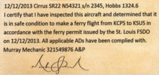 ferry permit logbook entry